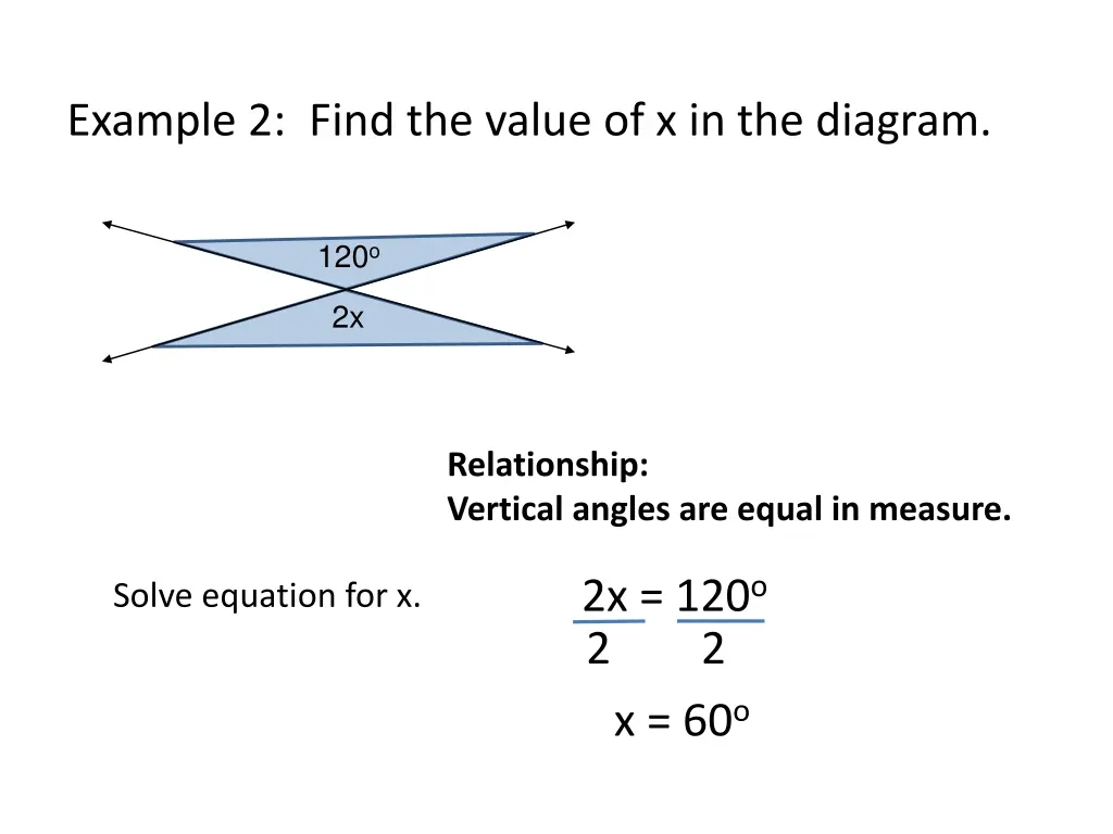example 2 find the value of x in the diagram