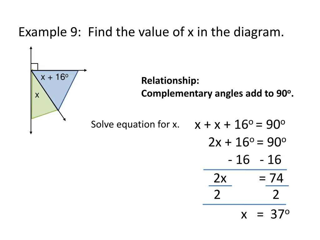 example 9 find the value of x in the diagram