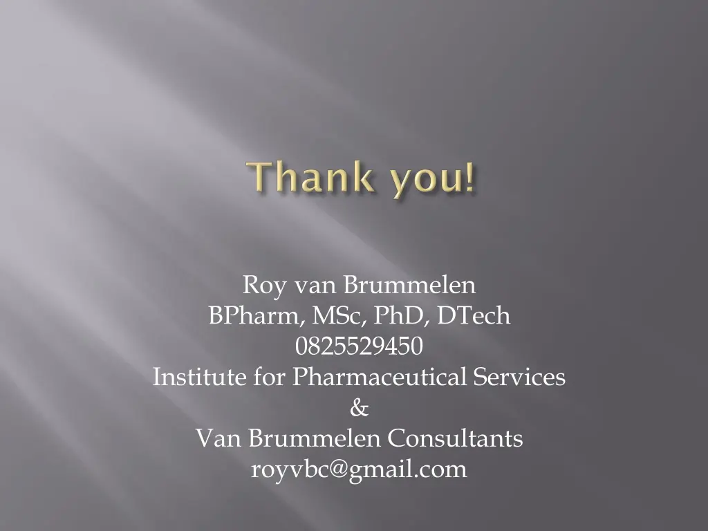 roy van brummelen bpharm msc phd dtech 0825529450