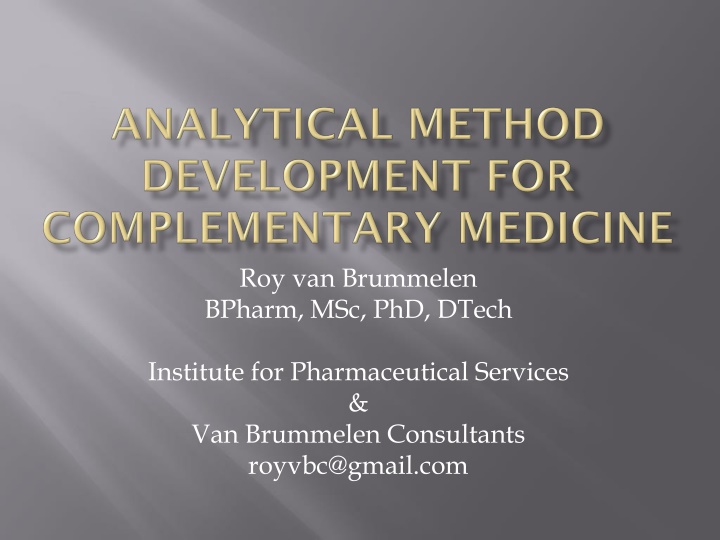 roy van brummelen bpharm msc phd dtech
