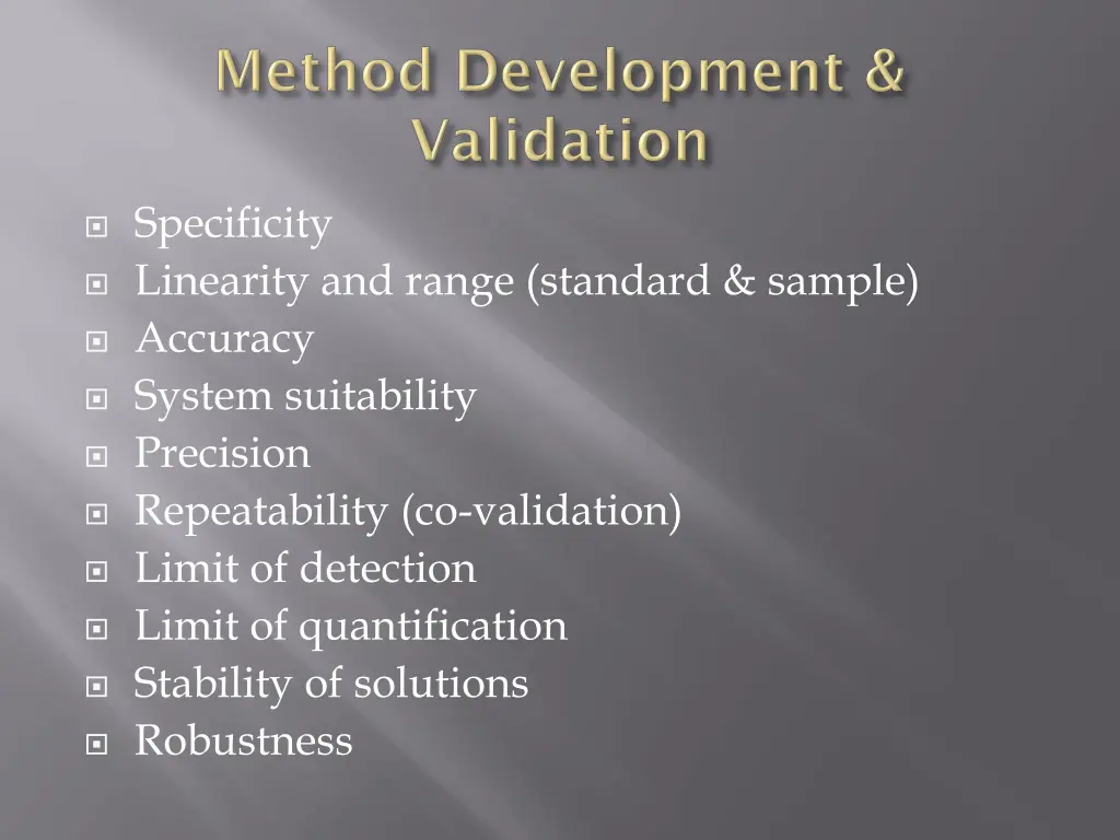 specificity linearity and range standard sample