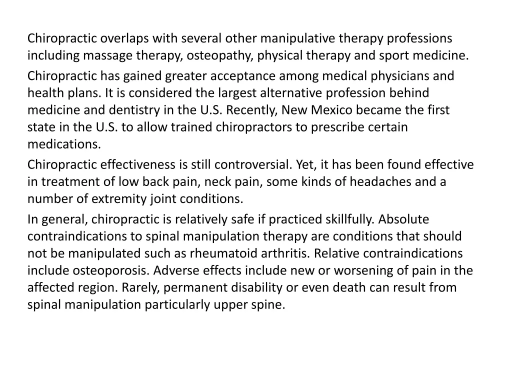 chiropractic overlaps with several other