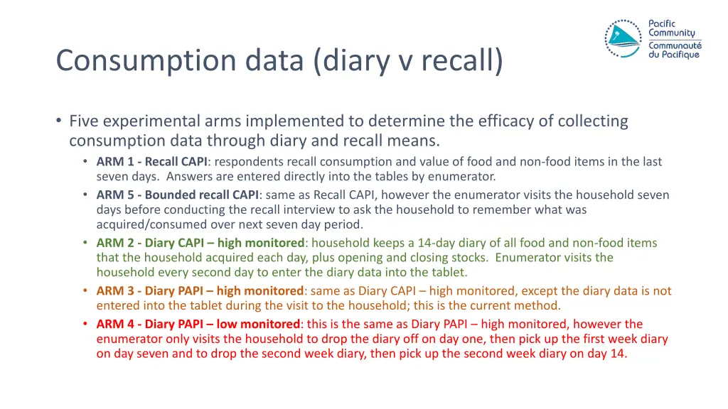 consumption data diary v recall