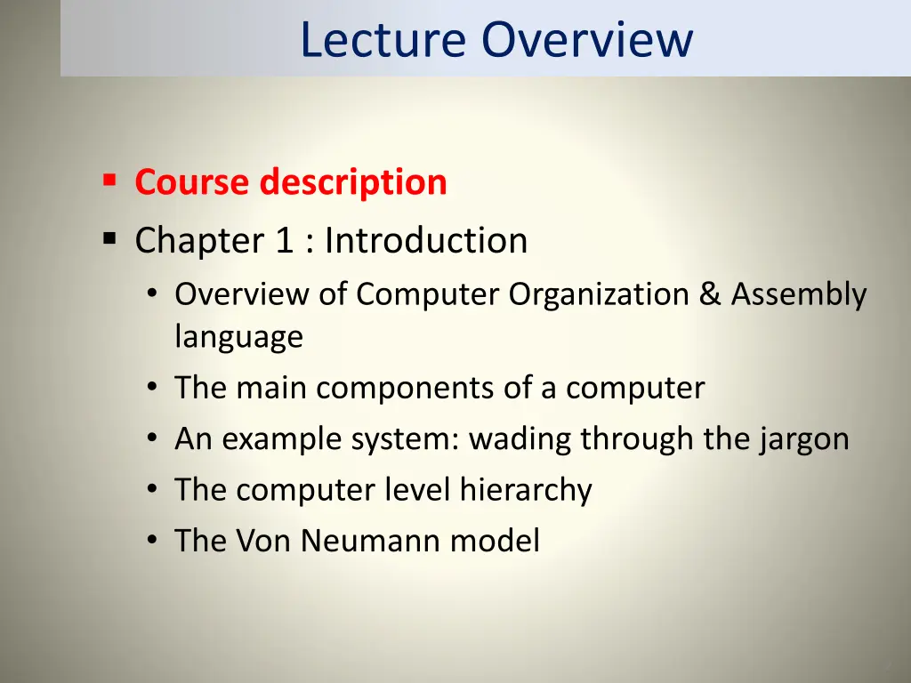 lecture overview
