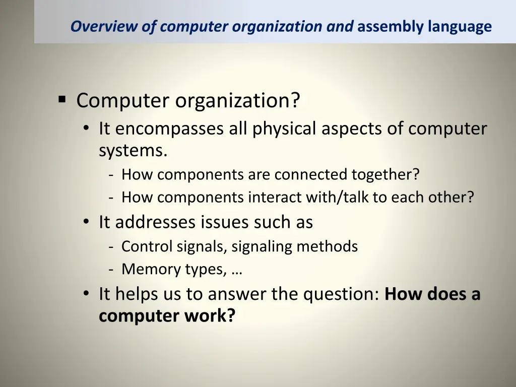 overview of computer organization and assembly 1
