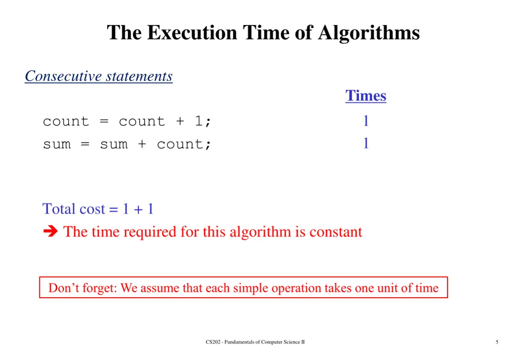 the execution time of algorithms