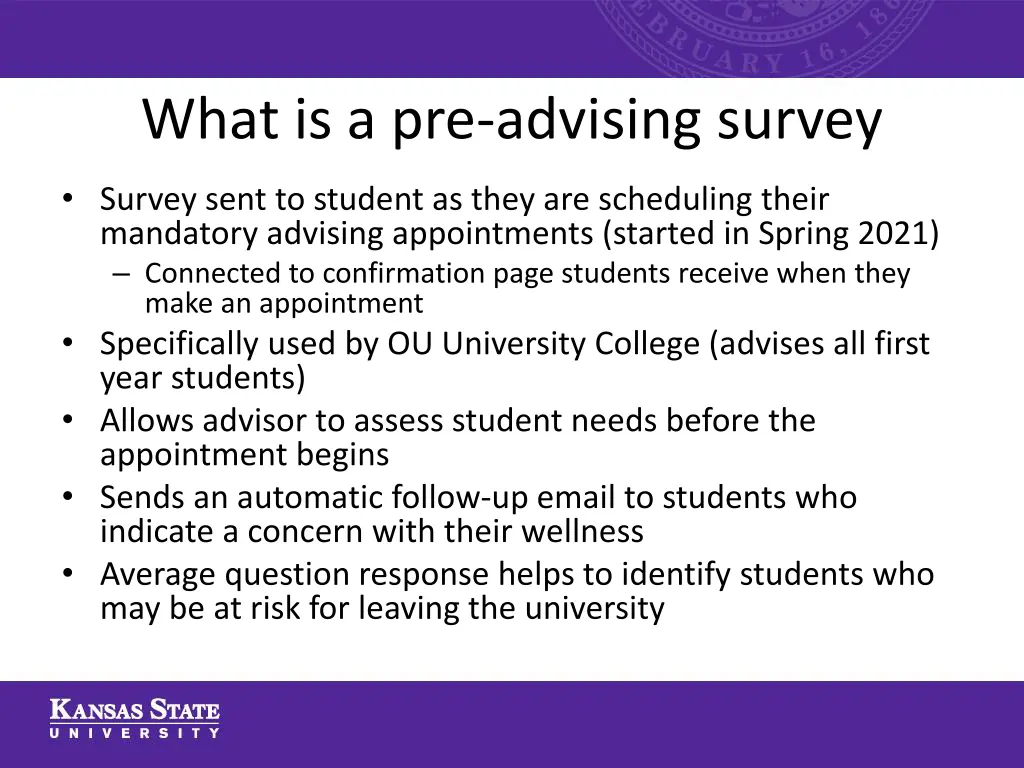 what is a pre advising survey