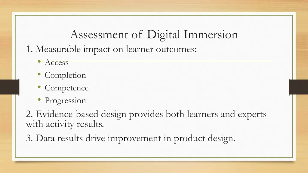assessment of digital immersion 1 measurable