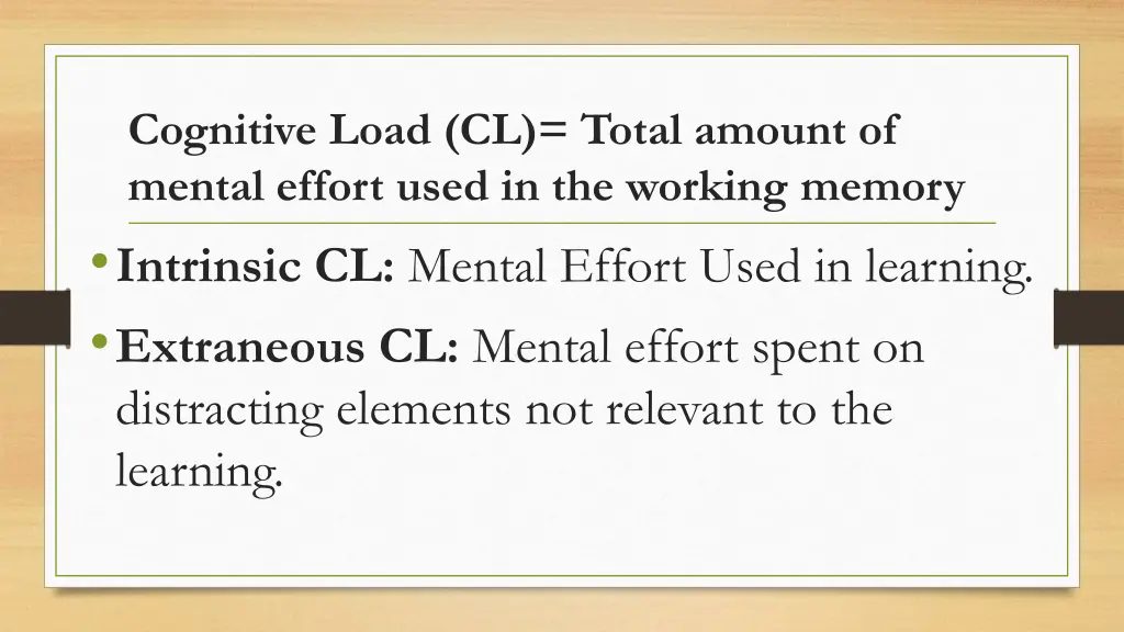 cognitive load cl total amount of mental effort