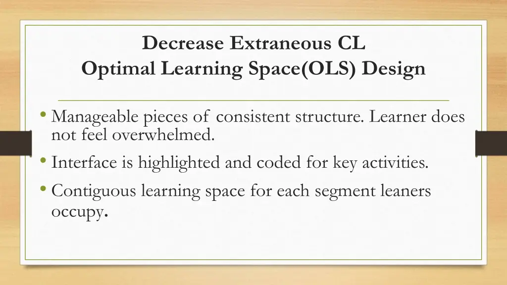 decrease extraneous cl optimal learning space