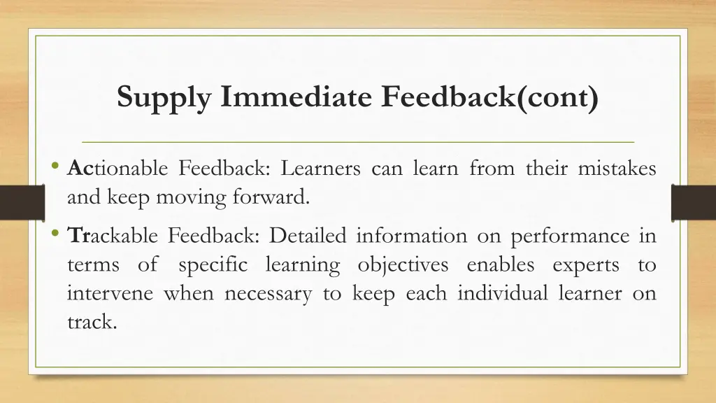 supply immediate feedback cont