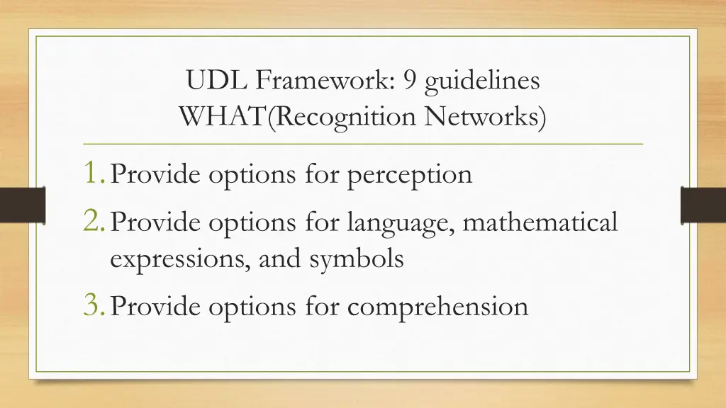 udl framework 9 guidelines what recognition