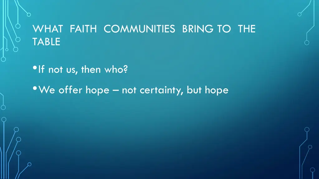 what faith communities bring to the table