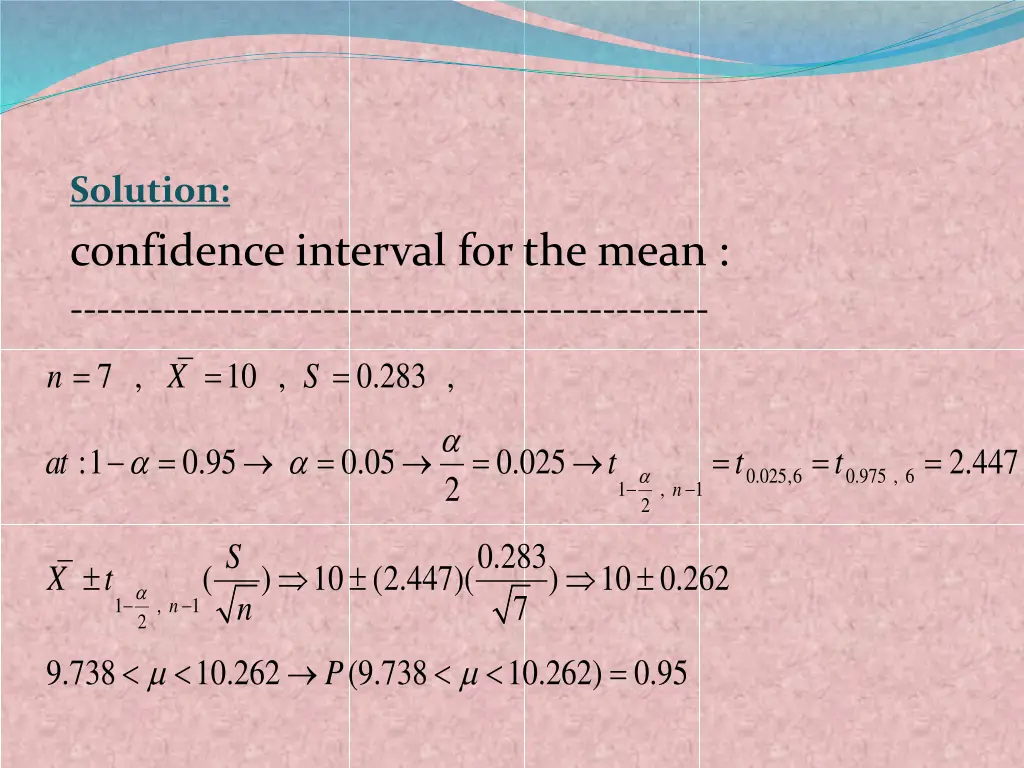 solution confidence interval for the mean