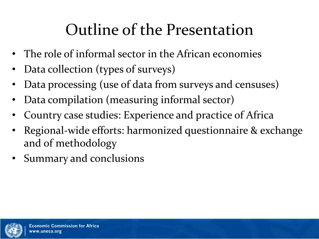 outline of the presentation