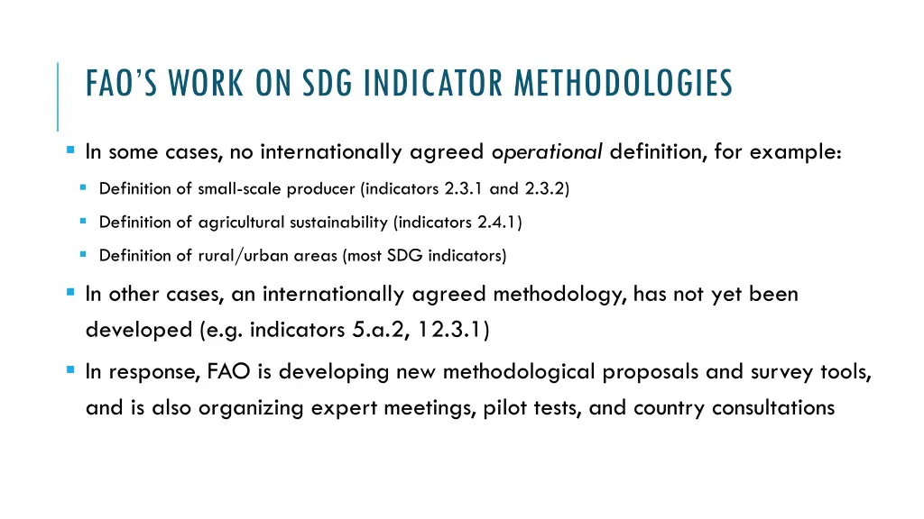 fao s work on sdg indicator methodologies