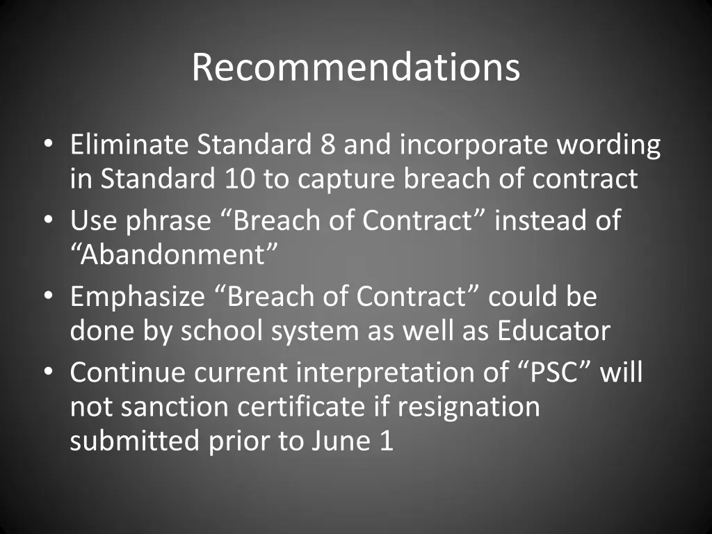 recommendations