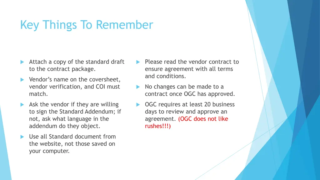 key things to remember