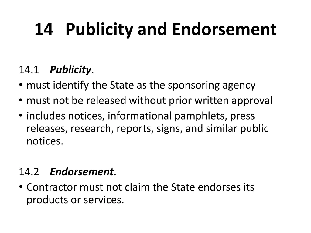 14 publicity and endorsement
