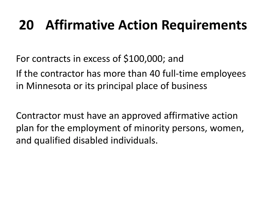 20 affirmative action requirements