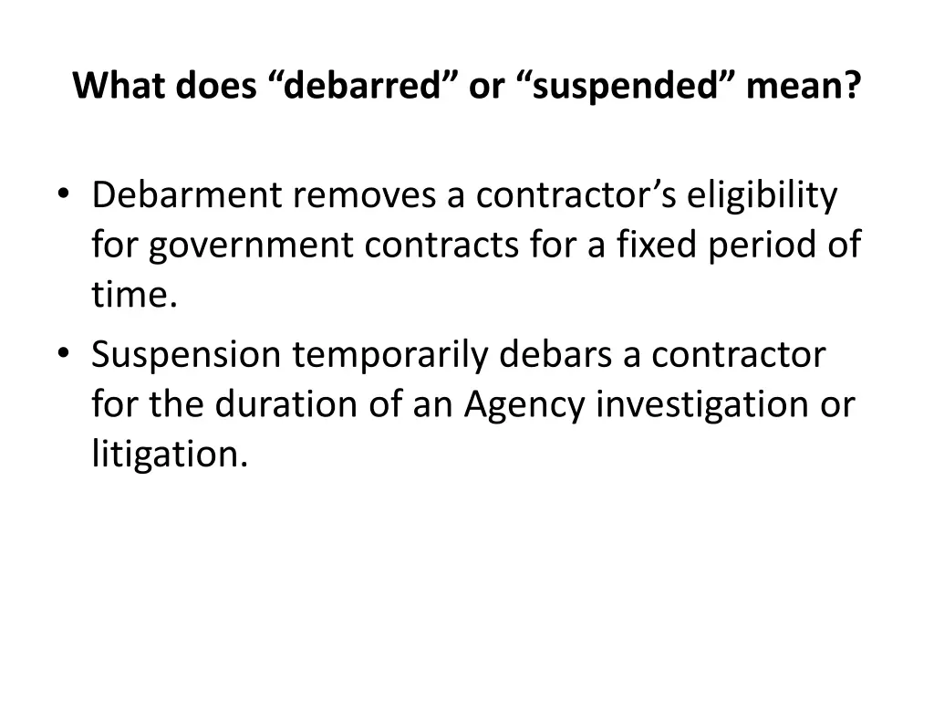 what does debarred or suspended mean