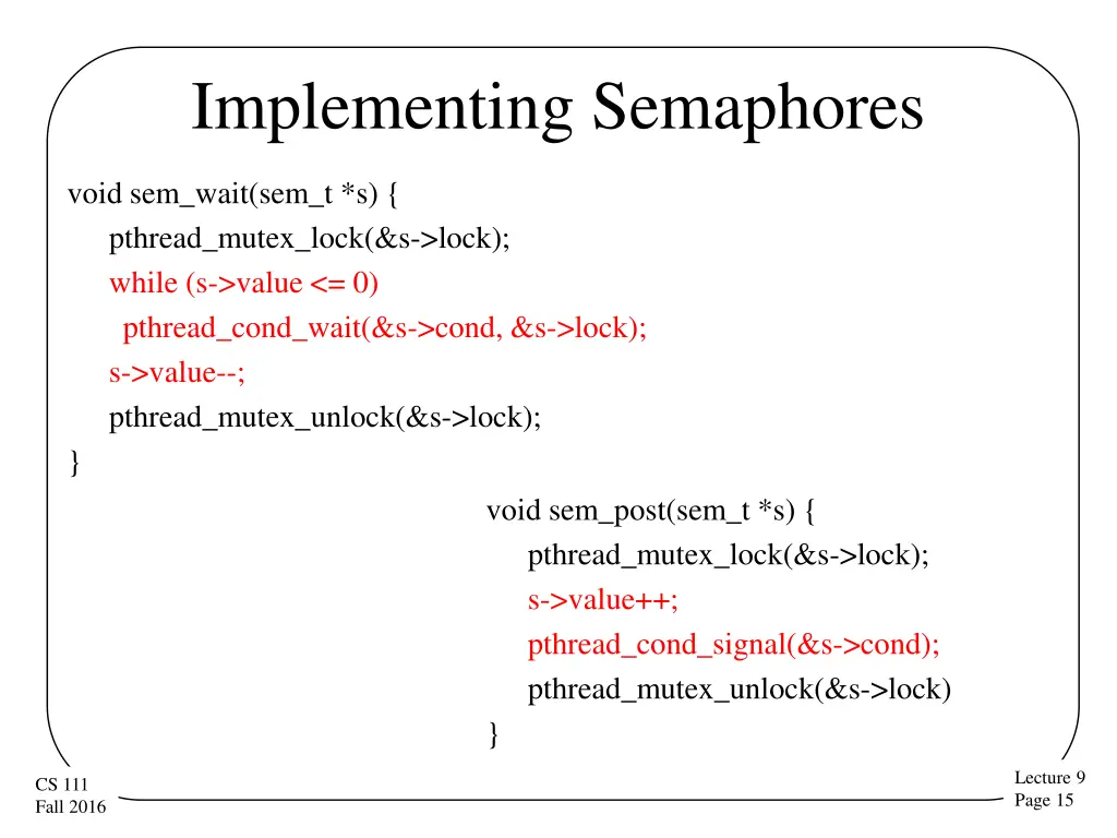 implementing semaphores