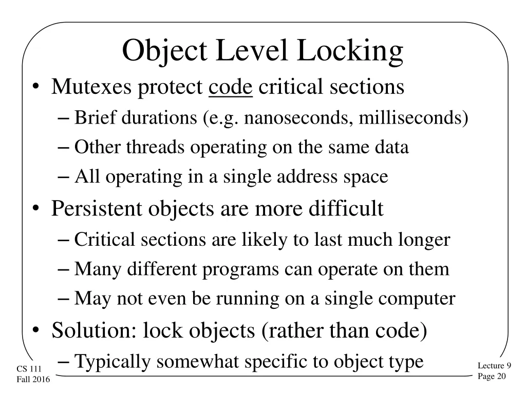 object level locking mutexes protect code