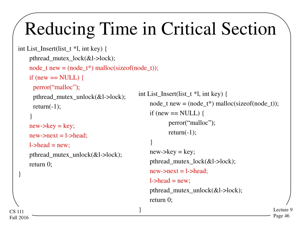 reducing time in critical section 1