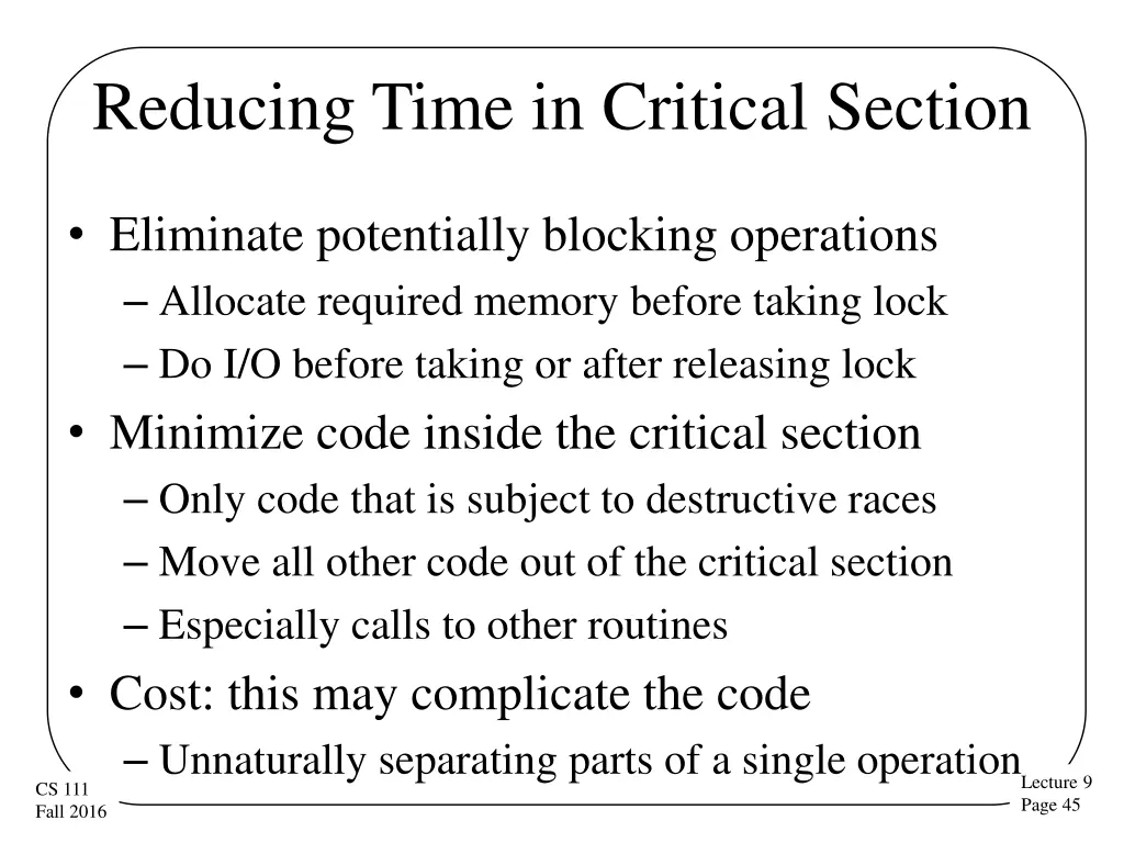 reducing time in critical section