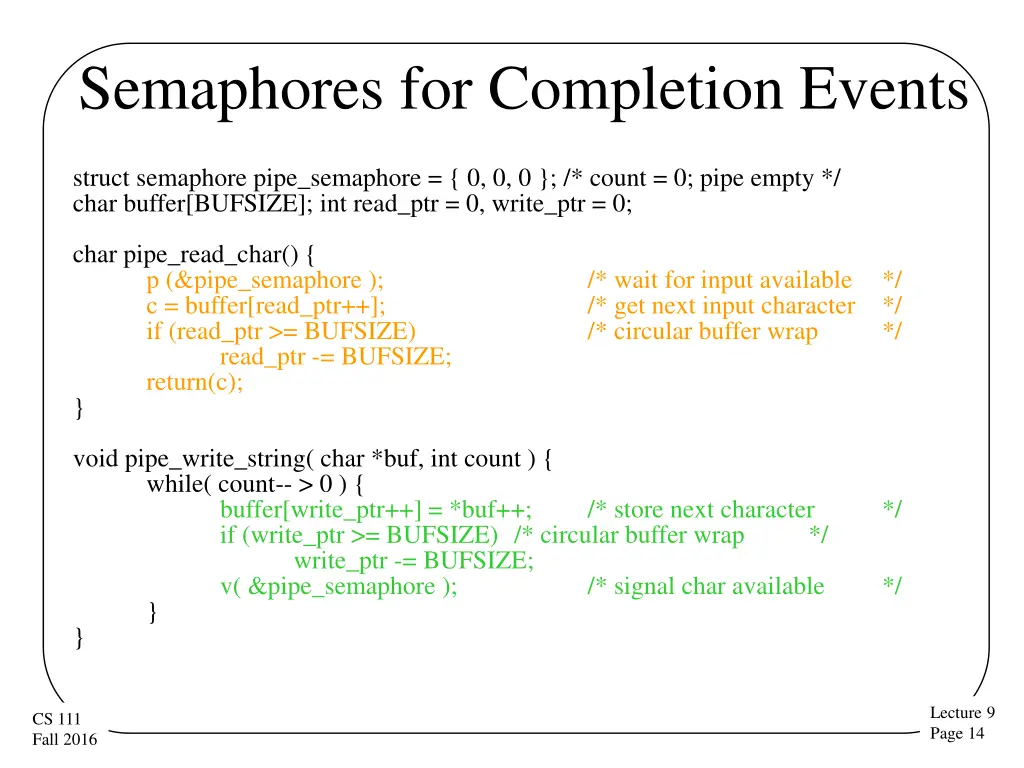 semaphores for completion events