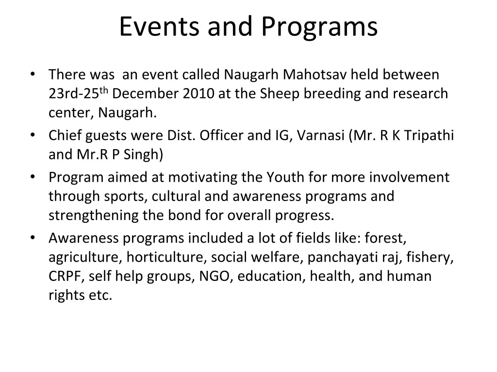 events and programs
