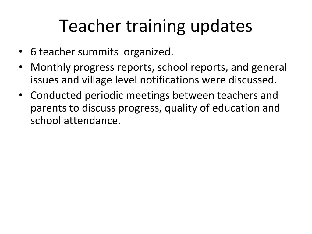 teacher training updates