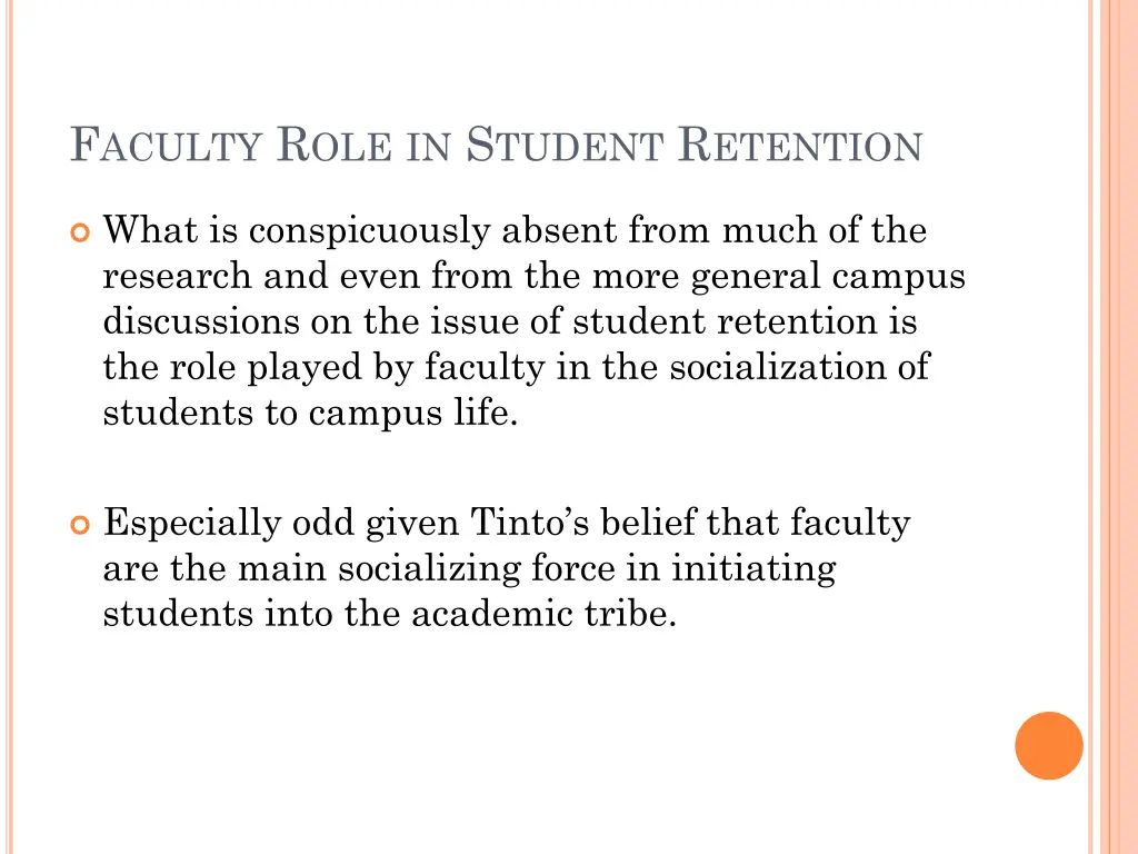 f aculty r ole in s tudent r etention