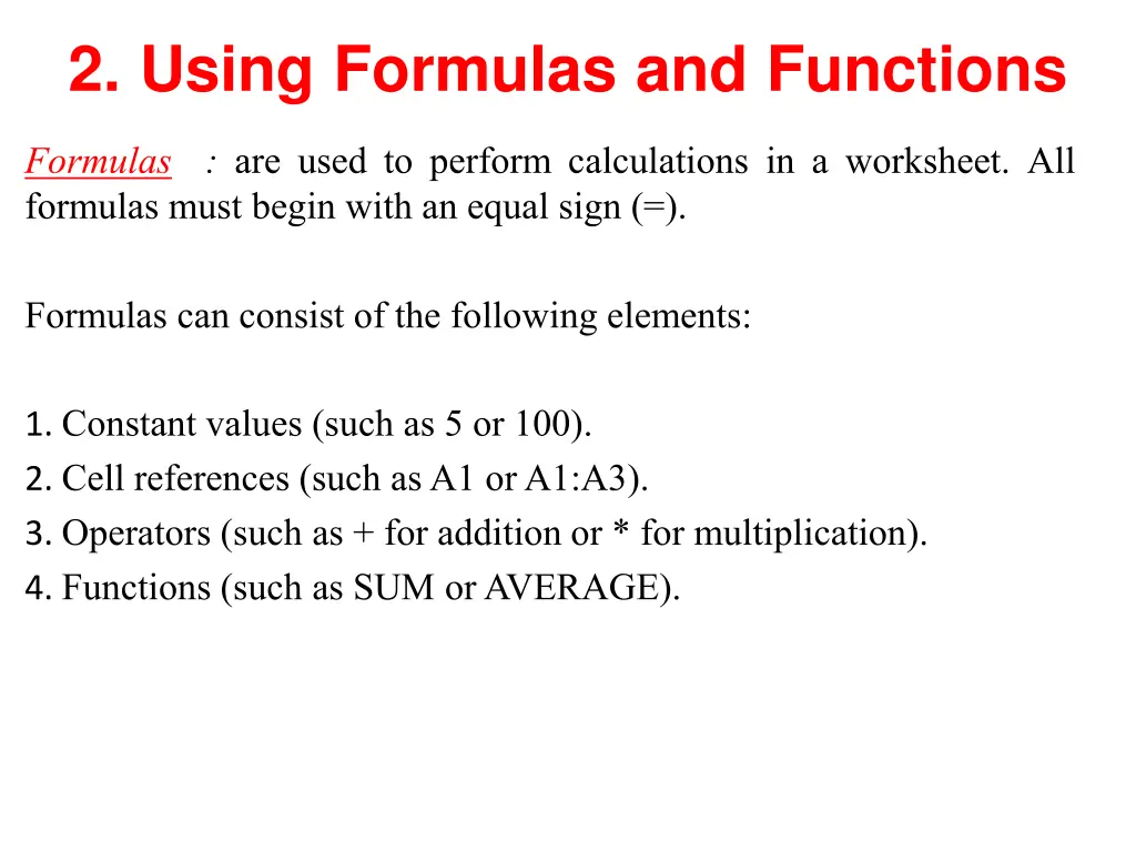 2 using formulas and functions