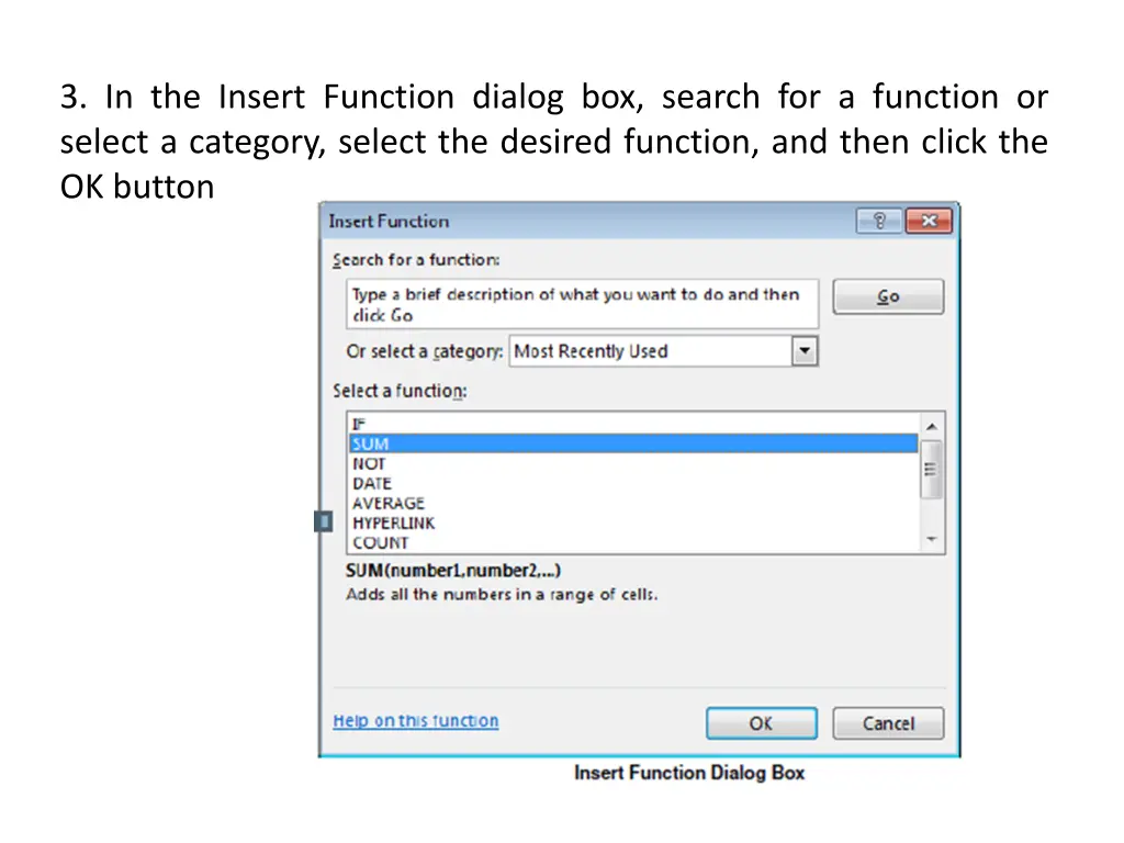 3 in the insert function dialog box search