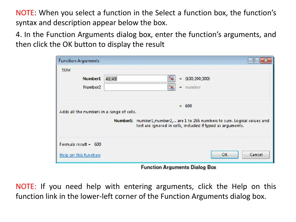 note when you select a function in the select