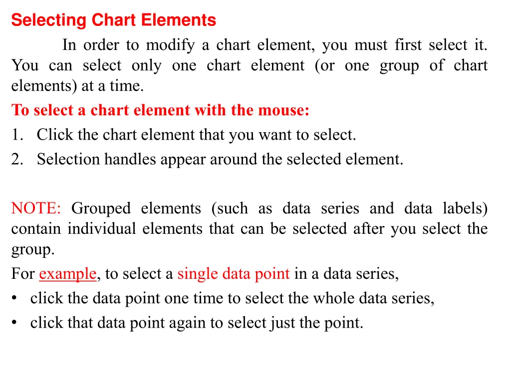 selecting chart elements in order to modify
