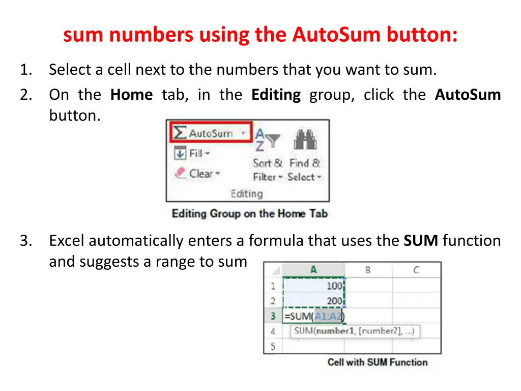 sum numbers using the autosum button