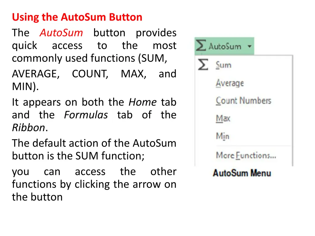 using the autosum button the autosum button