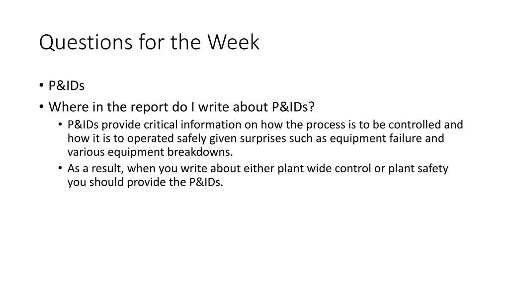 questions for the week