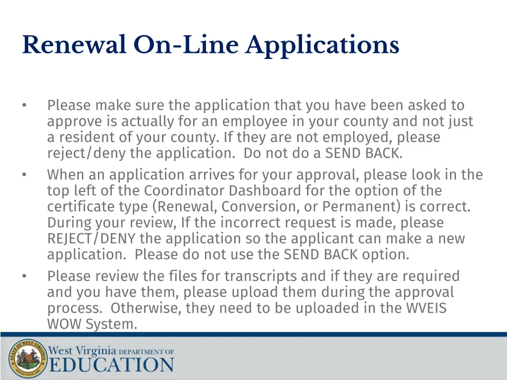 renewal on line applications