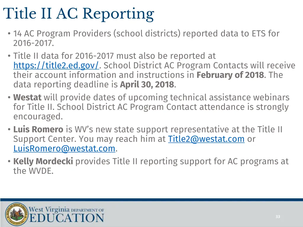 title ii ac reporting