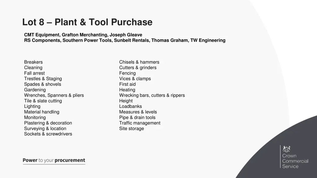 lot 8 plant tool purchase
