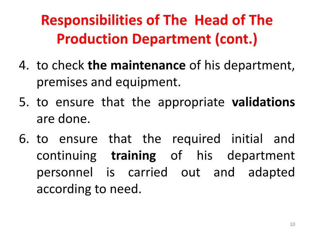 responsibilities of the head of the production 1
