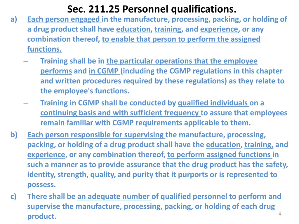 sec 211 25 personnel qualifications each person
