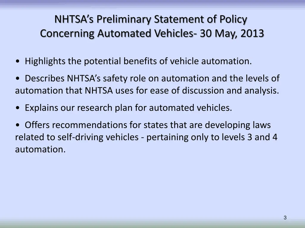 nhtsa s preliminary statement of policy