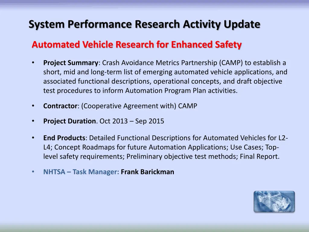 system performance research activity update