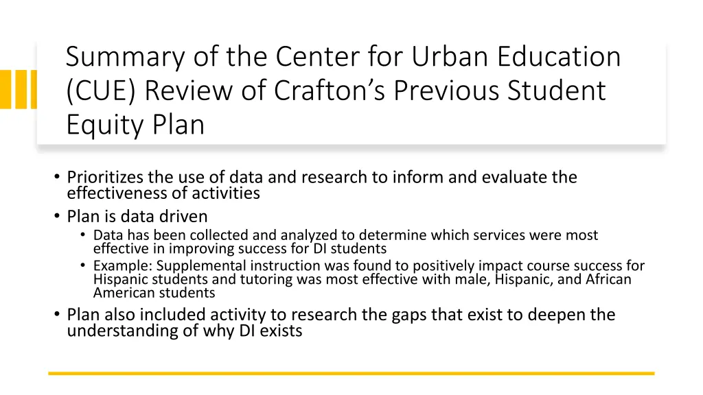summary of the center for urban education