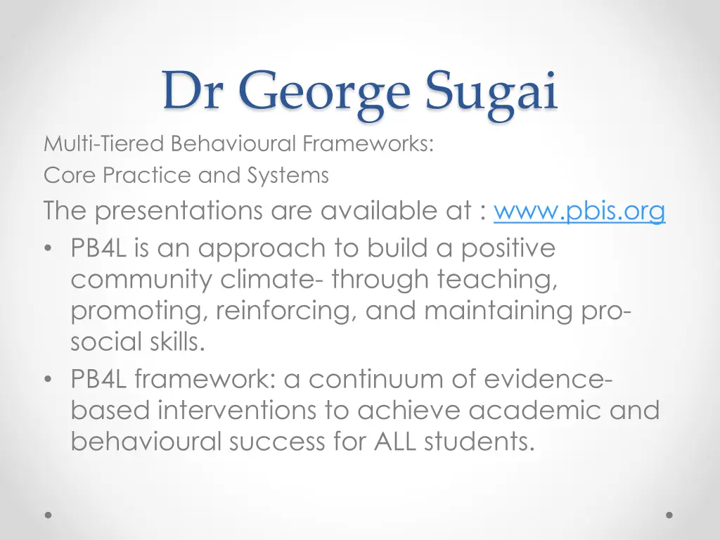 dr george sugai multi tiered behavioural