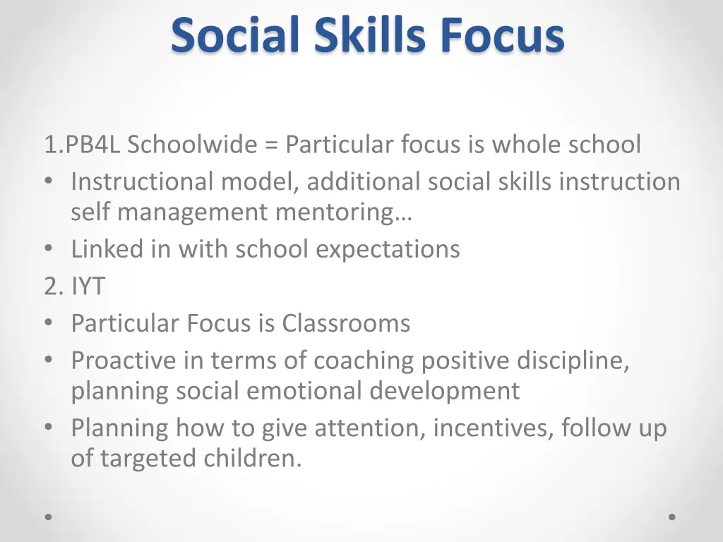 social skills focus